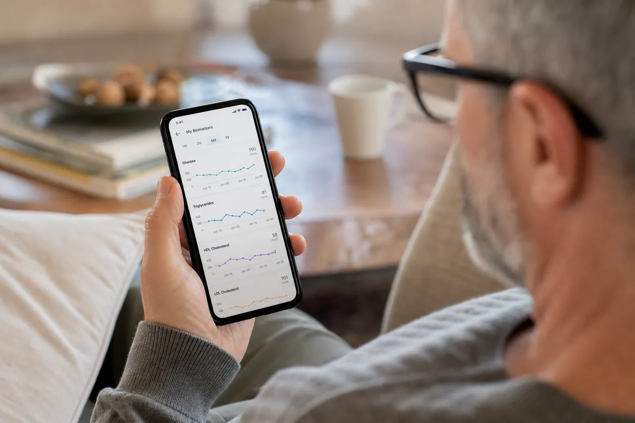 Patient checking results on a phone
